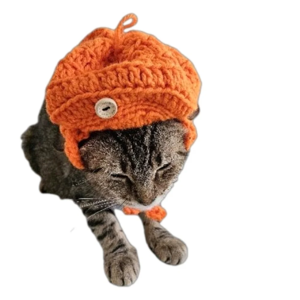 Handmade Halloween Crochet Pumpkin Hat for Cats or Small Dogs – Fall Pet Costume - Picture 5 of 16